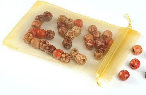 Miniatura 4 de ANZNKU Paquete de 50 bolsas de organza pequeñas de malla de 4 x 6 pulgadas, bolsa de regalo dorada de primera calidad con cordón, bolsa de malla