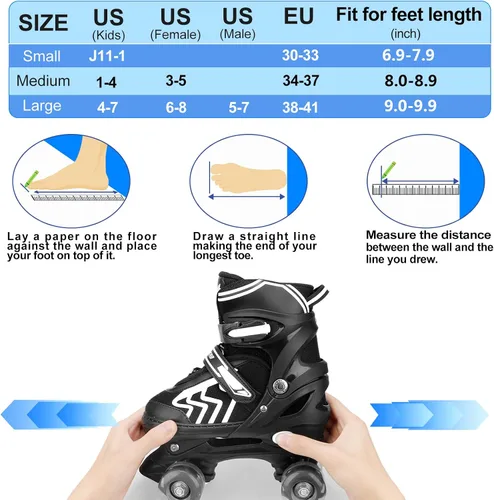 Miniatura 3 de Patines ajustables para niños pequeños con ruedas iluminadas para niños y niñas principiantes para deportes de interior y exterior Negro & blanco