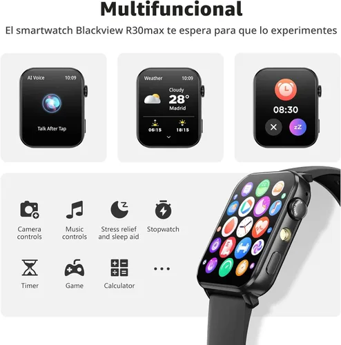 Miniatura 7 de Blackview Reloj inteligente para hombres y mujeres, reloj de fitness con pantalla táctil HD de 1.91" con linterna, notificaciones Bluetooth/hacer