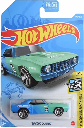 Hot Wheels '69 Copo Camaro, [Azul/Verde] Gráficos de velocidad 170/250 6/10