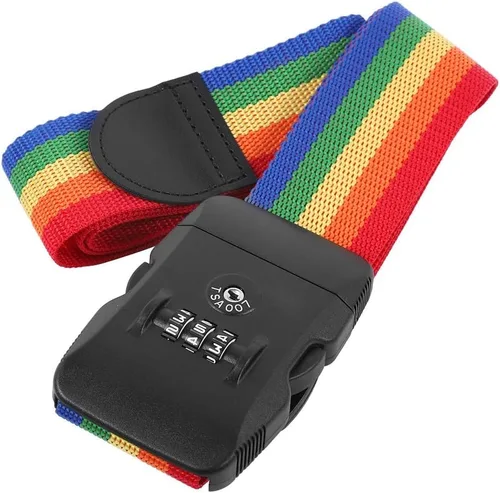 Miniatura 2 de Correa de equipaje de viaje con diseño de arco iris, aprobada por la TSA, cinturón de embalaje ajustable para maleta (arcoíris)
