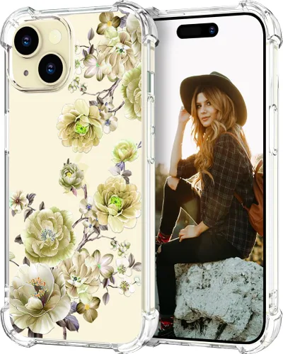 Miniatura 22 de Hungo Funda compatible con iPhone 15 Plus para mujer, diseño floral transparente, lindo, flor azul rosa Rosas Azules
