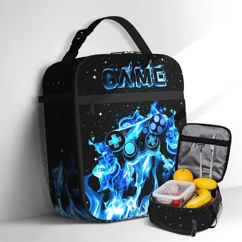Lonchera para niños y niñas, con aislamiento de videojuegos, color azul, con correa ajustable para el hombro, para oficina, viajes, picnic