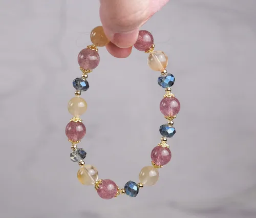 Miniatura 151 de Precious Gemstone Natural Crystal Healing Bracelet, Rutilated Quartz, Moonstone, Quartz Handmade Original Design Bracelet