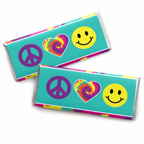 Big Dot of Happiness 60's Hippie - Envoltura de barra de caramelo de los años 60 Groovy Party Favores - Juego de 24