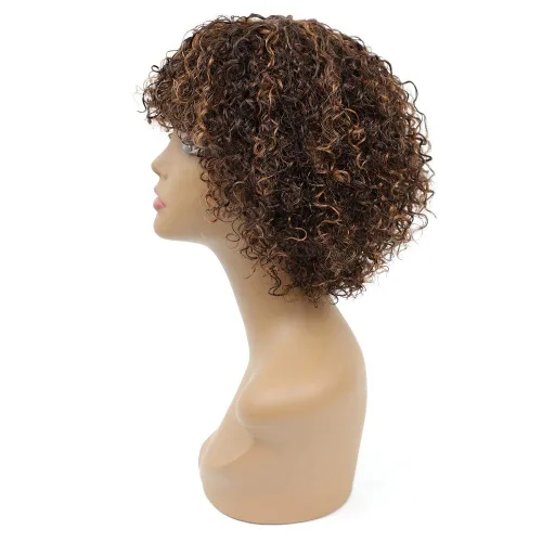 Miniatura 9 de Peluca de cabello humano rizado estilo Bob para mujeres negras, 150% de densidad, mezcla de castaño caoba, peluca corta sin pegamento por