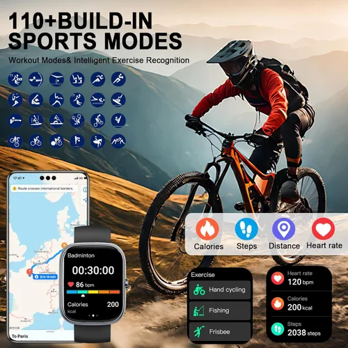 Miniatura 5 de Reloj inteligente para hombres y mujeres (respuesta/hacer llamadas), reloj inteligente con pantalla HD de 1.91 pulgadas, monitor de ritmo