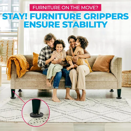 Miniatura 5 de Stay Furniture Grippers. Evita que los muebles se deslicen en pisos de superficie dura. Almohadillas antideslizantes redondas y negras, que protegen