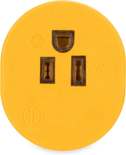 Miniatura 8 de Adaptador eléctrico Camco PowerGrip 30AM/15AF para cámper y caravana, cuenta con conexiones macho de 30 amperios y hembra de 15 amperios, diseñado