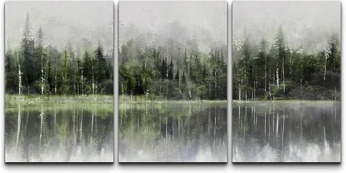 Miniatura 119 de NWT Juego de Arte de Pared de Lienzo Enmarcado Bosque Blanco y Negro Reflejo de Lago Paisaje Naturaleza Vida Silvestre Arte de Fotografía Rústico