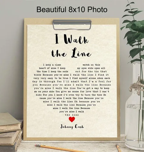 Miniatura 3 de Póster Johnny Cash – Letra de canción de 8 x 10 pulgadas «I Walk The Line», regalo para fanáticos de la música country, Nashville, Grand Ole Opry