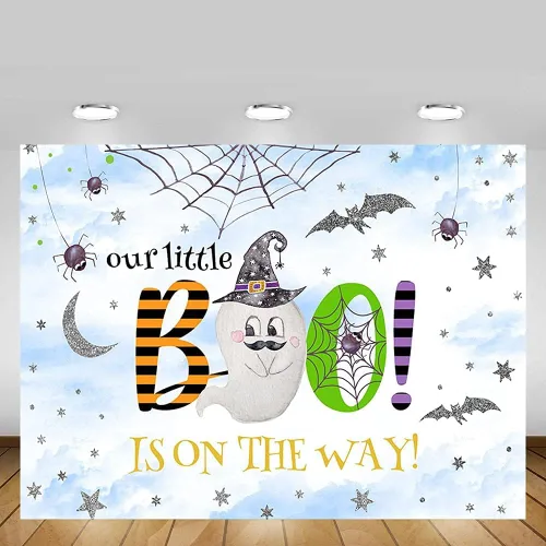 Miniatura 2 de MEHOFOND Fondo de Halloween de 7 x 5 pies para baby shower, fondo azul y plateado para fiesta de otoño, decoración de mesa, suministros