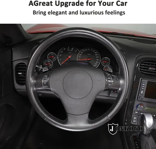 Miniatura 5 de Adhesivos de botón de volante de automóvil de fibra de carbono suave para Chevrolet Corvette C6 2005-2013 (100% fibra de carbono real, negro)
