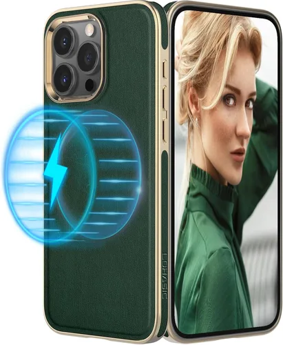 Miniatura 13 de LOHASIC Funda de piel para iPhone 15 Pro Max, funda magnética suave compatible con accesorios MagSafe, funda de diseño minimalista clásico i Phone