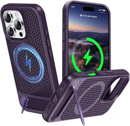 Miniatura 33 de Funda magnética de disipación de calor para iPhone 13 Pro Max, para MagSafe, protección contra caídas Coolingf, funda con función atril ajustable