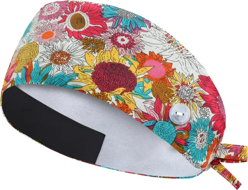 Miniatura 16 de QBA Gorra de trabajo ajustable con botón, gorro de trabajo de algodón, banda elástica para atar en la espalda, para mujeres y hombres, talla única