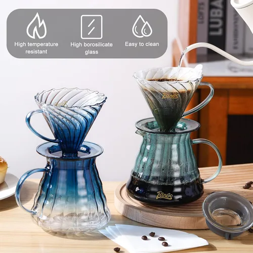 Miniatura 4 de Bincoo Juego de cafetera para verter con gotero tamaño 0.1 fl oz, juego de servidor de café de vidrio cónico de 60 ángulos con soporte y papel