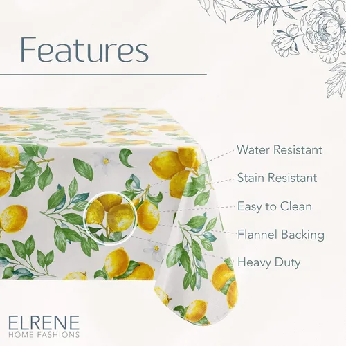 Miniatura 4 de Elrene Home Fashions - Mantel de vinilo vintage resistente al agua y a las manchas con reverso de franela, 52 x 52 pulgadas, cuadrado