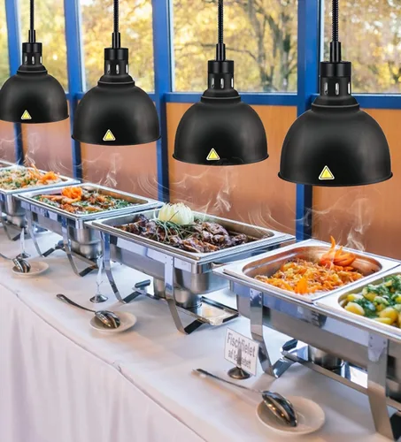 Miniatura 3 de JIAWANSHUN Lámpara de calor retráctil para alimentos con bombilla de calefacción de 250 W para restaurante colgante de alimentos, lámpara de buffet