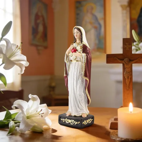 Miniatura 5 de Estatua católica de Virgen María de 8 pulgadas de alto, figura de la Virgen María con corazón sagrado, estatua de resina pintada a mano para sala