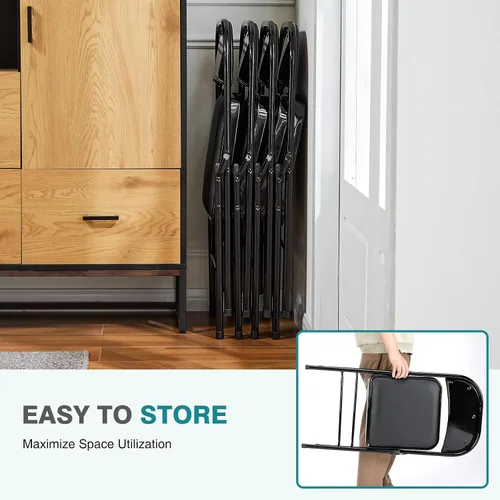 Miniatura 6 de DUMOS Paquete de 4 sillas plegables acolchadas de cuero, asiento comercial apilable portátil para interiores y exteriores, con marco de acero, Negro