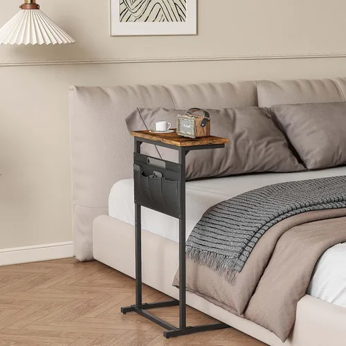 Miniatura 6 de Mesa auxiliar en forma de C, mesa auxiliar para sofá, bandeja de TV pequeña, mesa de sofá con bolsa de almacenamiento para espacio pequeño, sala