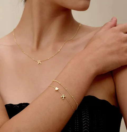 Miniatura 2 de DEARMAY Delicadas pulseras de oro con inicial de corazón para mujer, a la moda, de oro real de 14 quilates, pulsera con dije de letra, joyería linda