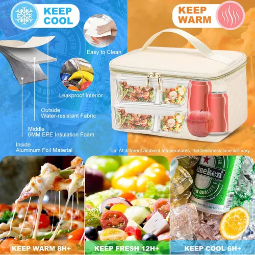 Miniatura 3 de AIJIEKE Mochila de almuerzo para mujer, mochila para laptop de 15.6 pulgadas con caja de almuerzo aislada desmontable, bolsa de trabajo 2 en 1 Beige