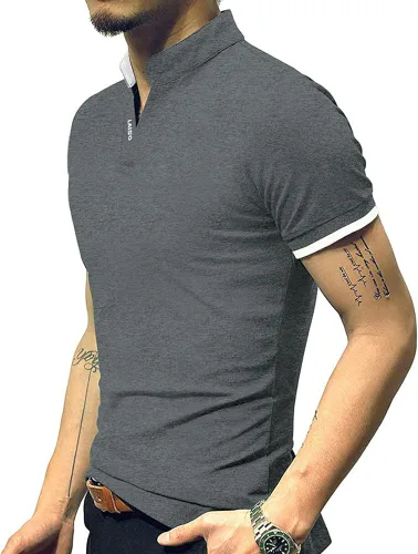 Miniatura 5 de LOGEEYAR - Polo de piqué para hombre, manga corta, ajustado, de algodón
