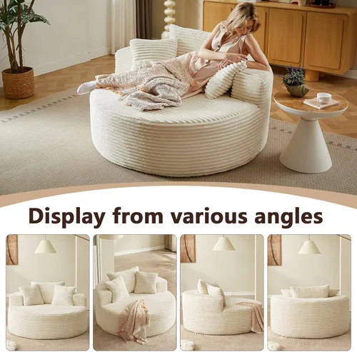 Miniatura 6 de Silla redonda de gran tamaño de 55 pulgadas, tumbona para interiores, silla circular grande sin hueso con pana de felpa, no requiere montaje, sofá