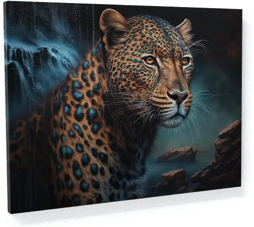 Miniatura 16 de Sense Canvas Arte en lienzo con retrato de leopardo verde 2 – Decoración del hogar para pared, póster grande 40 x 30 / 0.75 pulgadas