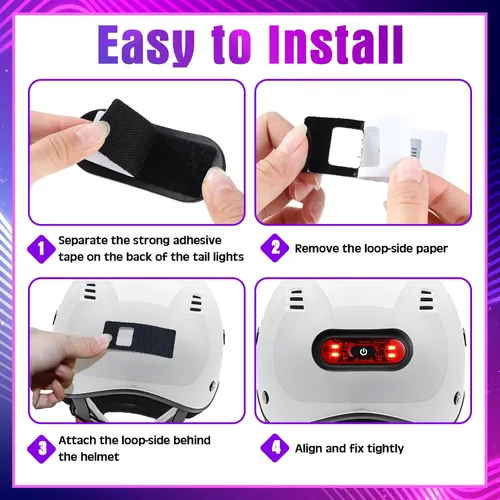 Miniatura 6 de Tujoe Juego de 2 luces LED rojas para casco trasero de motocicleta, luces traseras recargables para casco de advertencia de seguridad con cable USB