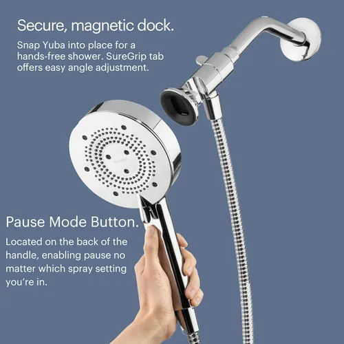 Miniatura 5 de Brondell Nebia Yuba HaloNetic - Cabezal de ducha magnético de mano con doble muelle, manguera de acero inoxidable de 60 pulgadas, 5 ajustes, negro