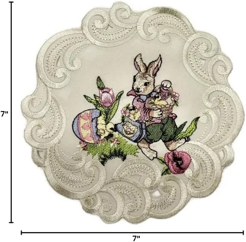 Miniatura 4 de Pastilla redonda de Pascua con conejo de Pascua y huevos en color marfil, tamaño 7 pulgadas