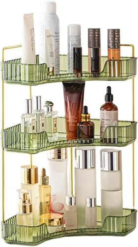 CESTATIVO Organizador de esquina para mostrador de baño, bandejas de tocador, organizador de cosméticos y maquillaje, estante de baño (3 niveles,