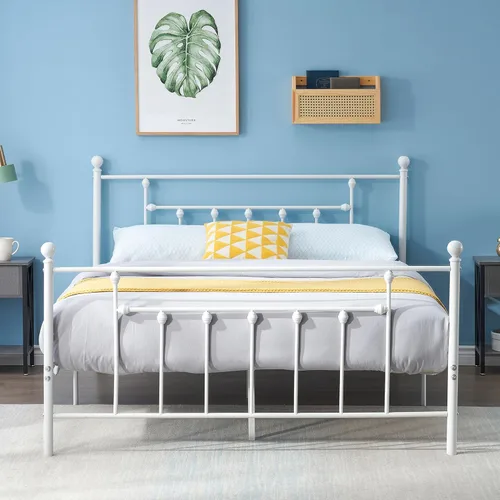 Miniatura 11 de VECELO Base de cama de plataforma metálica de tamaño matrimonial con cabecera y estribo, soporte de listones de acero resistente, base de colchón