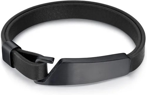 Miniatura 3 de QINGDUO - Pulseras de alerta médica grabadas personalizadas para mujeres y hombres, pulsera médica de acero inoxidable + cuero, pulsera médica