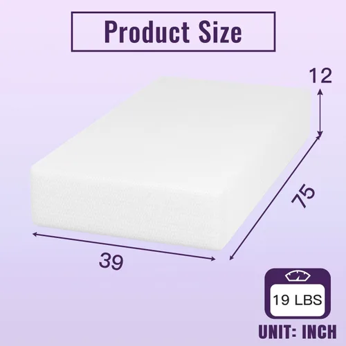Miniatura 2 de PayLessHere Colchón de espuma viscoelástica de gel refrescante de carbón de bambú de 12 pulgadas en una caja, colchón de firmeza media, sin fibra