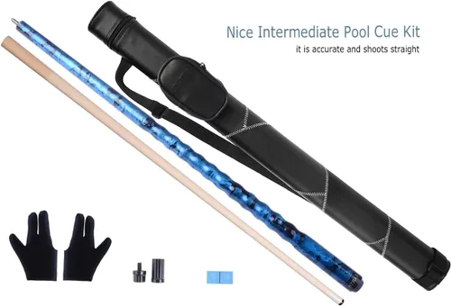 Miniatura 2 de Kit de palo de billar con punta de 13 mm y diseño ergonómico de 58 pulgadas, palo de arce canadiense con estuche duro Azul