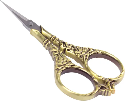 BIHRTC Tijeras de estilo europeo vintage de acero inoxidable para corte de punto de cruz, bordado, costura, manualidades, trabajo de arte, Bronce