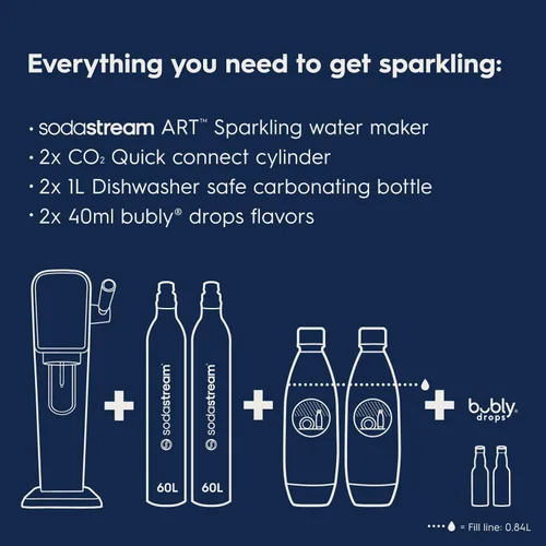Miniatura 3 de SodaStream - Máquina de agua con gas ART PAQUETE DE VALOR Sistema de CO2 CQC Incluye 2 cilindros de CO2, 2 botellas aptas para lavavajillas