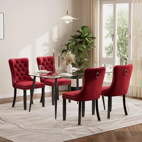 Miniatura 98 de Baysitone Juego de mesa de comedor de vidrio de 51 pulgadas para 4, juego de 5 piezas moderno de comedor, mesa de cocina rectangular de vidrio con 4