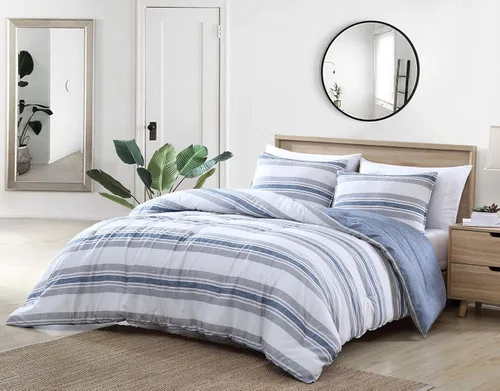 Nautica Juego de edredón individual/individual XL, ropa de cama reversible con funda a juego, decoración de habitación a rayas, artículos esenciales