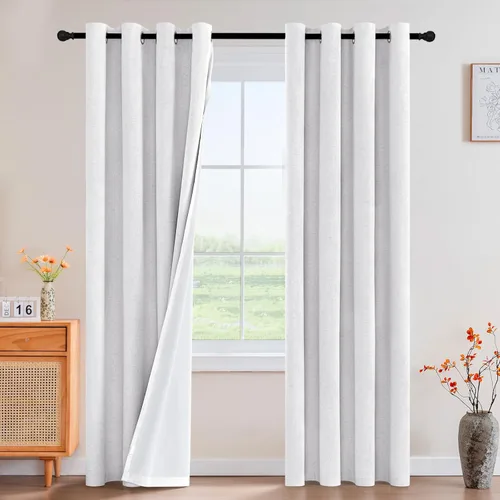 Miniatura 62 de Primitive - Cortinas opacas 100 % de lino texturizado natural para dormitorio, sala de estar, cortinas para ahorra energía, tela de arpillera