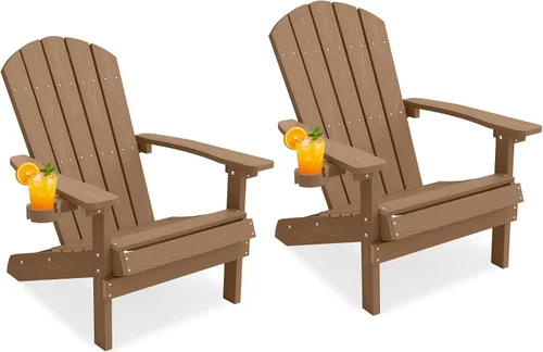 Miniatura 56 de YEFU Silla Adirondack de plástico resistente a la intemperie, sillas de patio con instalación fácil en 5 pasos, se ve exactamente como madera real