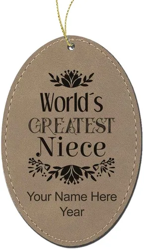 Miniatura 2 de LaserGram Personalized Christmas Ornament, World's Greatest Niece, Faux Leather, Custom Laser Engraved Gift Idea (Oval Shape, Gray)