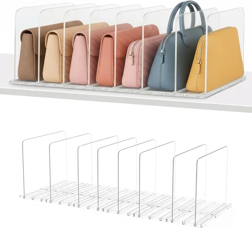 Organizador de bolsas y bolsos ajustables para clóset | Divisores de estantes transparentes para organización del armario, separador vertical de