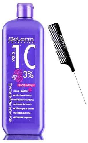 Salerm Cosmetics ALOE VERA - Desarrollador de crema oxidante (con peine elegante) Activador de peróxido de hidrógeno para visión, color de cabello,