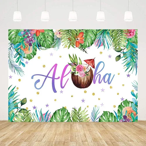 Decoraciones de fiesta hawaiana de verano de 7 x 5 pies, telón de fondo Aloha para playa, palmera tropical, hojas verdes de coco, fondo para