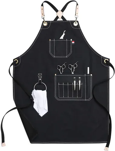 Jeanerlor - Delantal de trabajo de lona con bolsillos, correas cruzadas en la espalda, diseño hasta XXXL